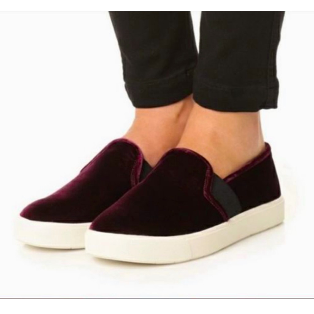 Vince. Burgundy Velvet Blair Slip On Sneakers